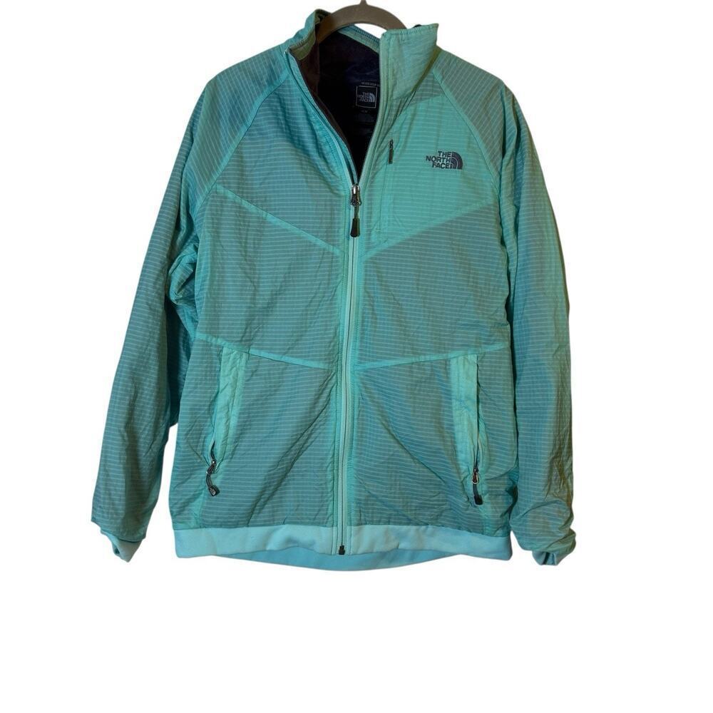 North Face Womens Fuzzy Fleece Lined Jacket Aqua Gray Stripe Full Zip Medium
